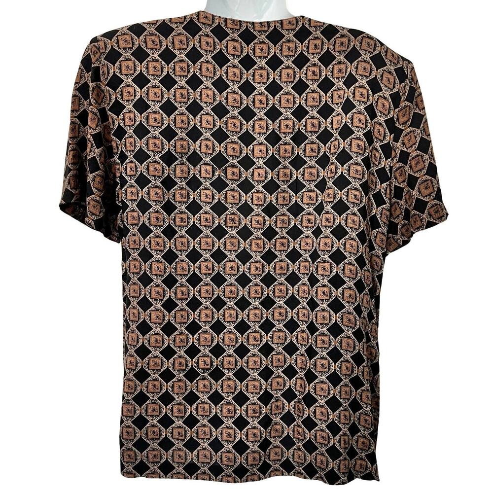 Vintage Brown Red Geometric Button Up Short Sleeve Top Skirt Suit Set size M - Picture 13 of 16